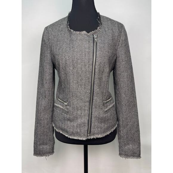 MNG Casual Black & Silver Tweed Asymmetrical Zip Jacket Blazer Size XS - Picture 1 of 9